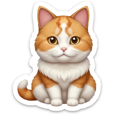 calico and white cat with small head, hazel eyes, and short but chubby body sticker