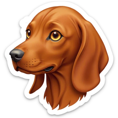 Cinematic Cute Vizsla Portrait Emoji, Head tilted playfully and inquisitively, featuring a sleek rust and gold Fur with a natural sheen, round, sparkling amber eyes filled with curiosity, Simplified yet irresistibly adorable features, highly detailed, glowing with a warm, friendly glow, high shine, affectionate and spirited, stylized with a touch of whimsy, bright and endearing, soft glowing outline, capturing the essence of a mischievous yet loving companion, so playful it feels like it could dash out of the screen and into your arms! sticker