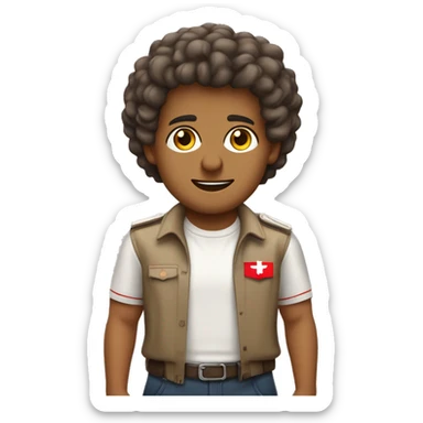 menino com cabelo castanho olhos castanho pele bege com camiseta do sao paulo cabelo liso. sticker