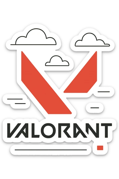 Valorant logo, iconic V, clean lines, red and black, professional esports branding sticker
