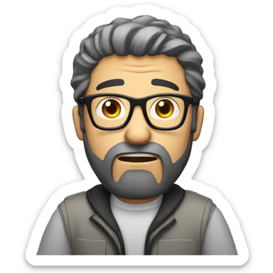 frustrated programmer pulling his hair. He has short hair, a long face, wears glasses, light skinned, and has a beard. sticker