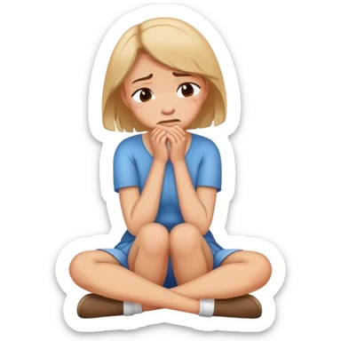 woman sitting on floor hugging her knees while crying sticker