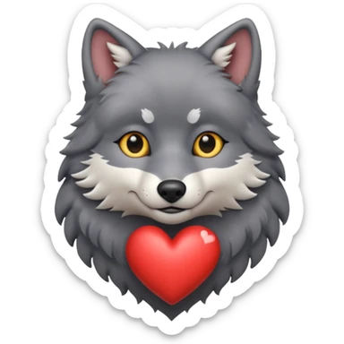 cute dark grey wolf inside heart sticker