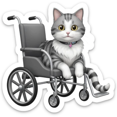 grey and white cat in a pet wheelchair sticker