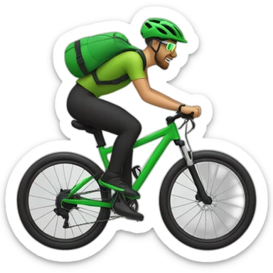 mountain biker with a green bicycle, and black pants, with a scarf and hat, traveling at high speed sticker