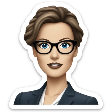 Realistic classy photo Kate Beckinsale blue eyes wearing glasses in a business meeting high fashion  sticker