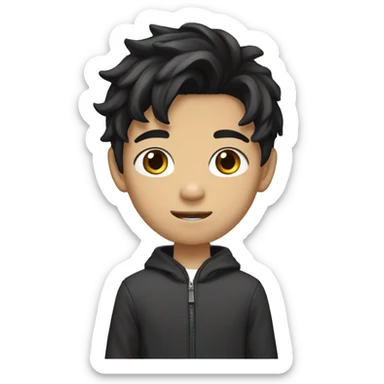 Teen boy type asian, Light brown skin, with long wavy black hair Little bit dezoom sticker