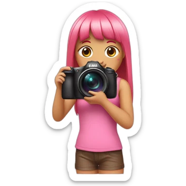 girl with long, straight rose hair with bangs and holding camera and wearing pink tank top sticker