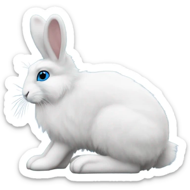 snowshoe hare very fluffy with no feet showing. laying down, side view, blue eyes sticker