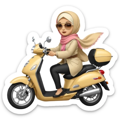 A woman wearing a cream colored pashmina hijab riding a motorbike pcx sticker