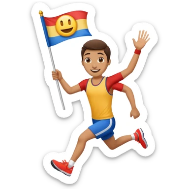 happy runner waving a flag that says 'emojiland' sticker