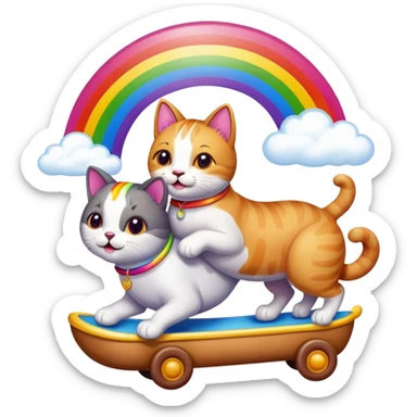 Cat riding a dog with rainbow sticker