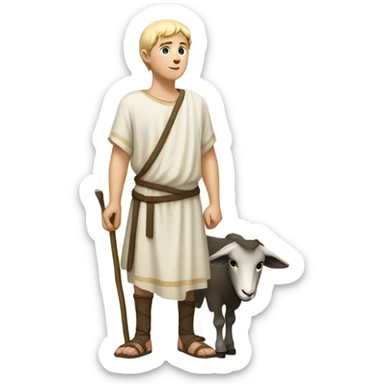 young shepherd with blond hair 10th century with short tunic and goat sticker