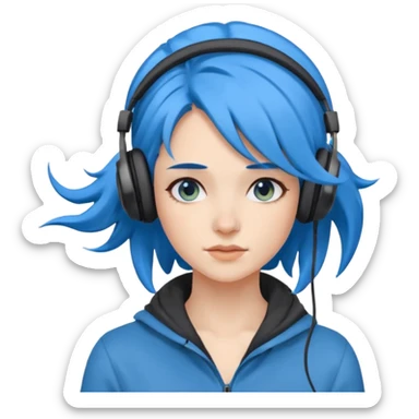 blue wind haired woman with headphone sticker