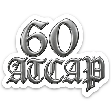 Add a cap graphic in the same Chrome Hearts style, with metallic chrome effects, gothic details, and ornate embellishments, keeping the '60ATCAP' text and overall look. sticker
