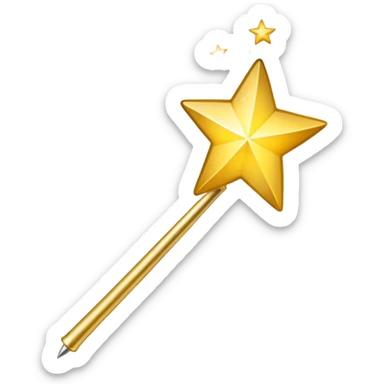 Magic wand with gradient yellow stars, golden handle with star tip, magical sparkles flying out, similar to Apple emoji style sticker