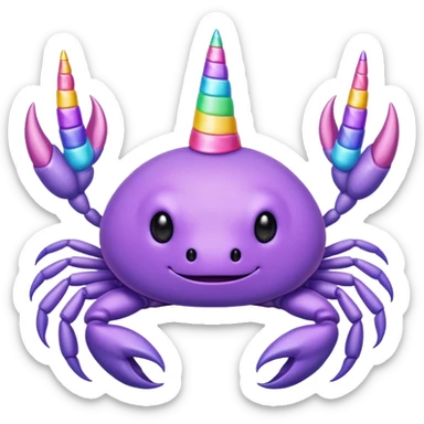 a cute purple crab with no face and a unicorn horn sticker