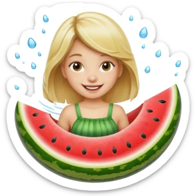 blonde girl floating on a watermelon tube  sticker