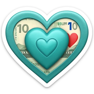 Teal heart with Canadian $10 bill sticker