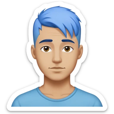 A influencer in his 30s that has a low taper fade  and blue hair sticker