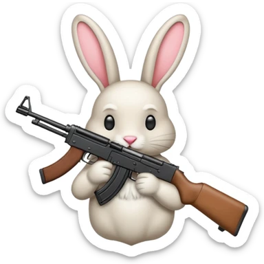 Crea un emoji de un conejo sosteniendo una  Ak47 con pasamontañas enojado sticker