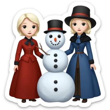 Virginia Poe and Maria Clemm 1800's full body building a snowman sticker