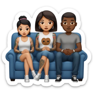 couch, naked people sitting: latina tattoed female, 2 black males sticker