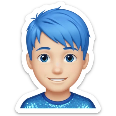 glitter blue gamer Boy happy blue hair sticker