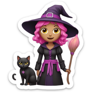 Witch with a cat pink  sticker