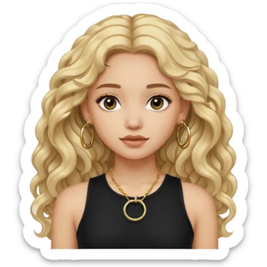 Im a girl whos lightskin, i have wavy long hair and i usually wear a black crop top with small gold hoop earrings sticker
