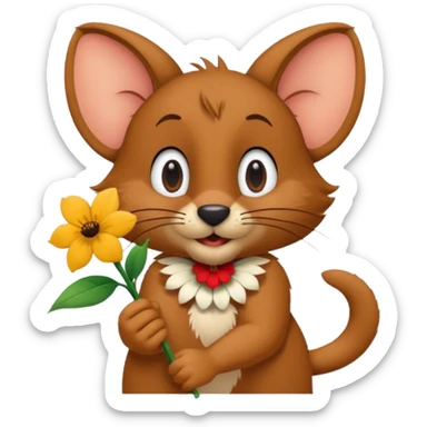Jerry from tom and jerry, giving a flower sticker