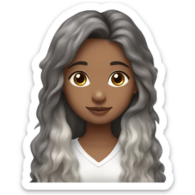 Girl with long brown hair holding blue merle Australian shepherd sticker