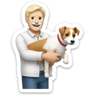 Blond 60 year old guy with smiling jack russel in arms sticker
