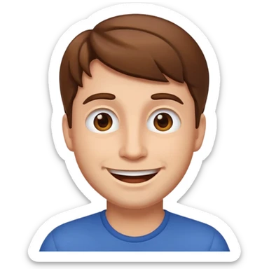 brown-haired man emoji, no beard, no mustache, joyful expression sticker