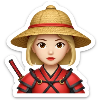 Samurai with straw hat, Warrior in red samurai armor, female, sticker
