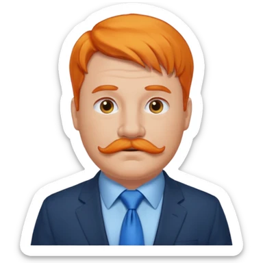 fat orange hair man with mustache & blue tie sticker