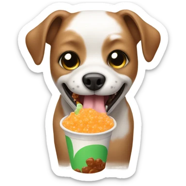 Dog eating a boba sticker