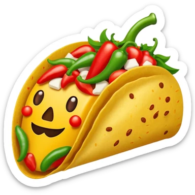Mexican cuisine humanless avatar in bright style illustration. Taco with peppers, colorful palette, simple shapes, flat design, festive and bold. sticker