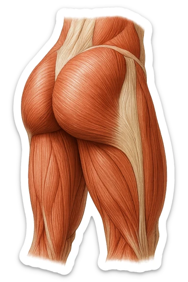 muscoli del gluteo anatomico, iperrealistico 4k, isolato su sfondo bianco sticker