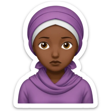 Emoji portrait of a female domestic slave. She has a sad expression and wears a plain dress with a headscarf. sticker