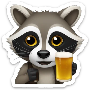 Raccoon drinking a beer sticker