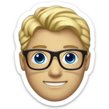 A blonde guy with black glasses, palid skik tone with blue eyes sticker