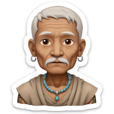 ancient indian old man with tatooed on neck and face sticker