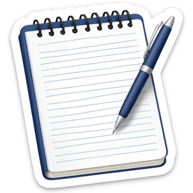 notebook with lined paper with cursive writing and a pen ontop sticker