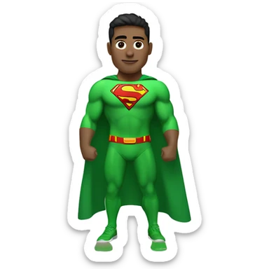 One Superman as personal trainer dressed with green sport clothes and capa. The logo in the chest should say AI sticker