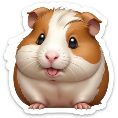 Cinematic Cute Yawning Brown and White Banded Guinea Pig Portrait Emoji, Head tilted slightly with a dramatic, wide-open yawn, revealing a soft, banded fur of brown and white with tiny, droopy ears, round dark eyes barely open in drowsy contentment, Simplified yet irresistibly adorable features, highly detailed, glowing with a soft, cozy glow, high shine, relaxed yet expressive, stylized with a touch of whimsy, bright and endearing, soft glowing outline, capturing the essence of a sleepy yet affectionate guinea pig, so drowsy it feels like it could stretch out of the screen and curl up for a nap! sticker