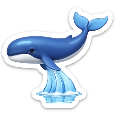 A 3D cartoon whale tail rising from the water, smooth surface reflection, ocean background, Memoji-style. sticker