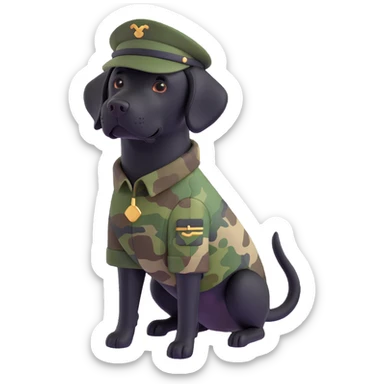 3D style black labrador retriever as a soldier wearing camouflage sticker