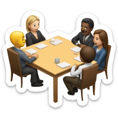 6 people sitting either side of a square table sticker