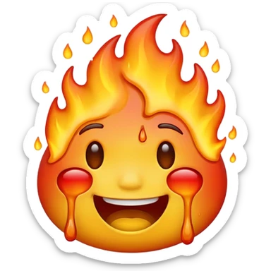 Generate an emoji that is on fire, laughing, crying, and melting at the same time. sticker